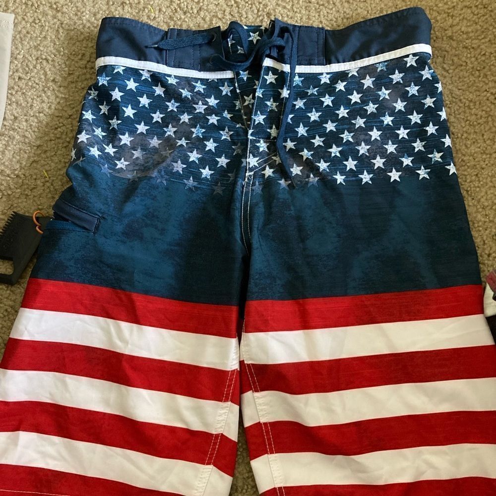 Mens Burnside American Flag Patriotic Swim Trunks